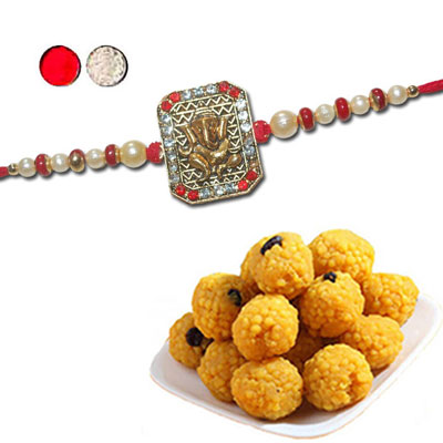 "Rakhi - FR- 8580 A (Single Rakhi), 500gms of Laddu - Click here to View more details about this Product